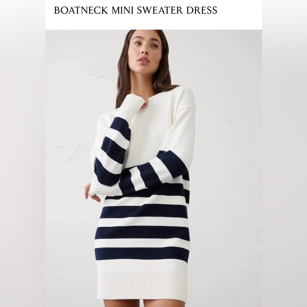 Striped Navy and White Knit Sweater Dress